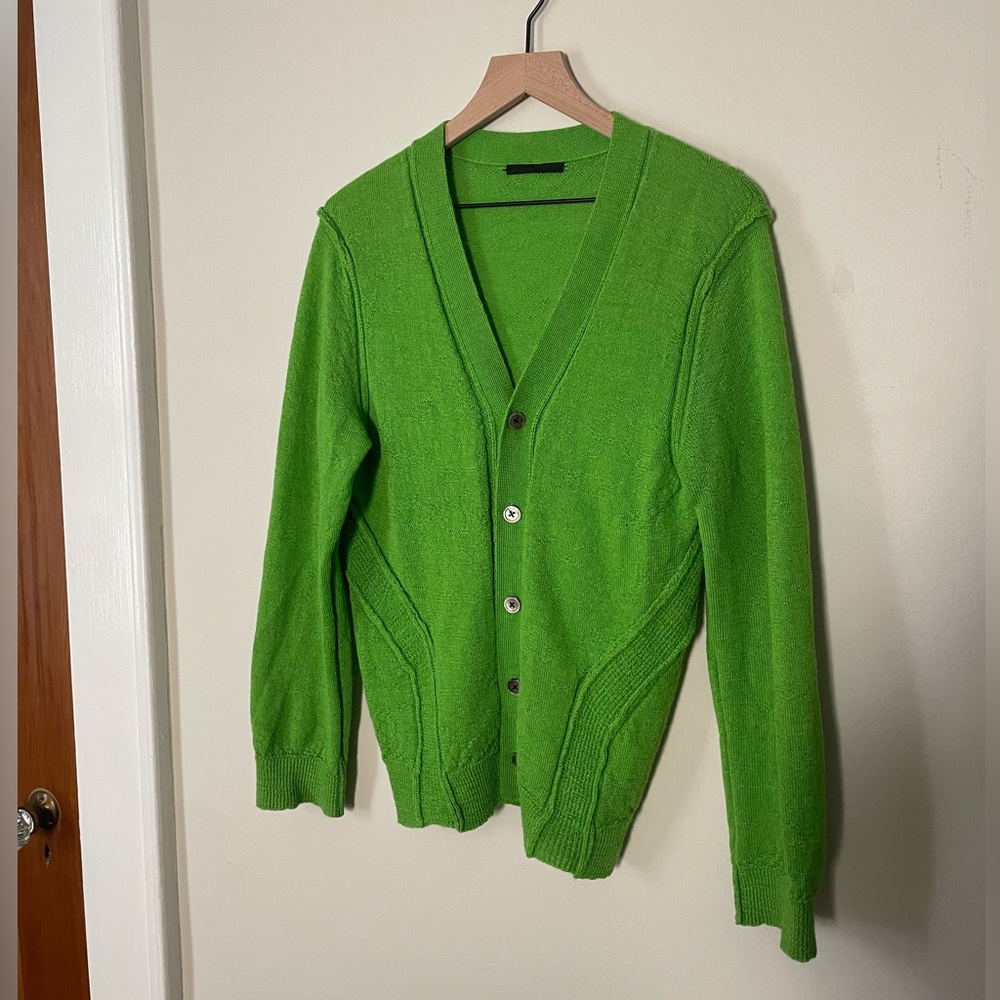 Avant garde Alpaca knit cardigan bright lime green made in Japan size small med
